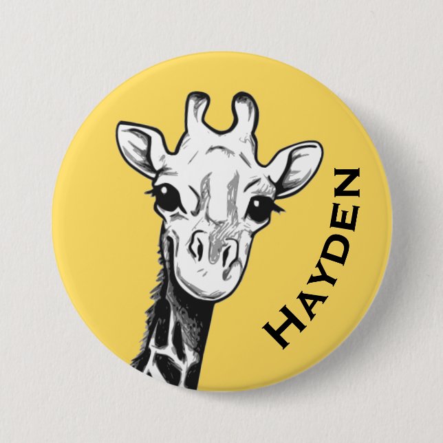 Cute Black and White Giraffe Drawing Personalised 7.5 Cm Round Badge (Front)