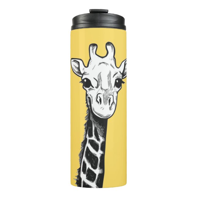Cute Black and White Giraffe Drawing Yellow Thermal Tumbler (Front)