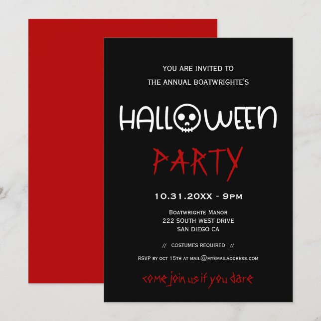 Cute black and white Halloween party Invitation (Front/Back)