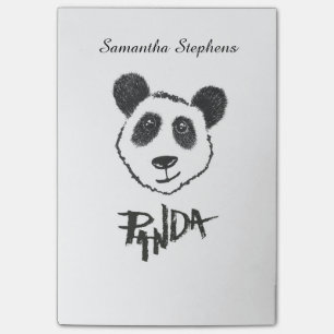 Cute Black and White Hand Drawn Panda Typography Post-it Notes