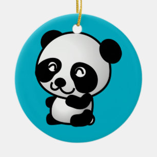 Cute black and white happy panda bear ceramic tree decoration