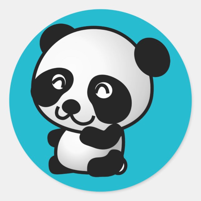 Cute black and white happy panda bear classic round sticker (Front)