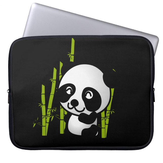Cute black and white happy panda bear laptop sleeve (Front)