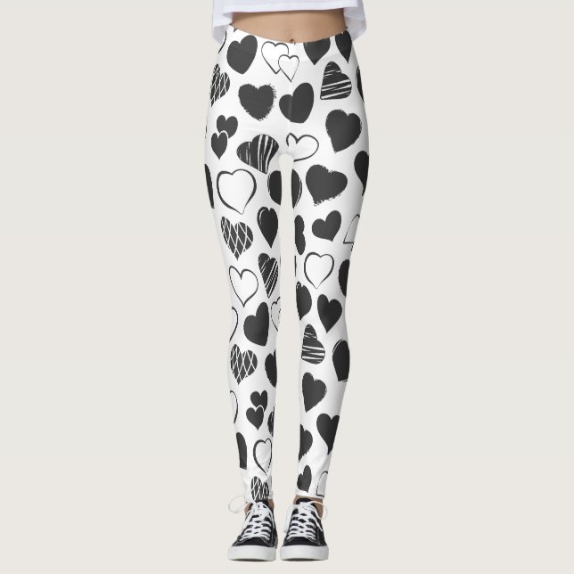 Cute Black and White Hearts  Leggings (Front)