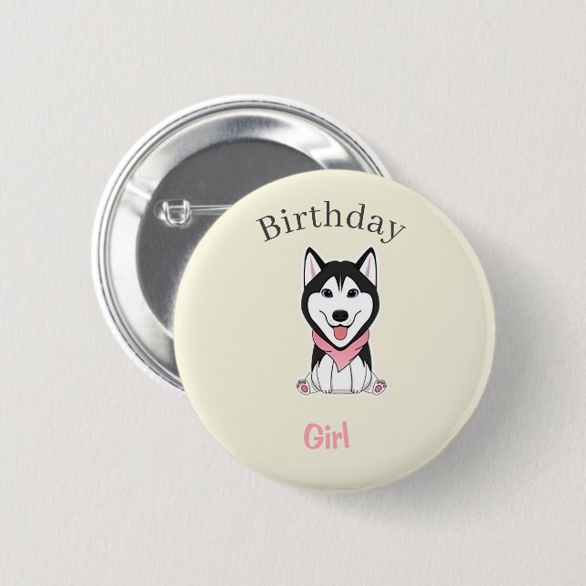 Cute black and white husky dog 6 cm round badge (Front & Back)