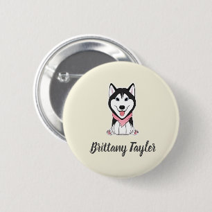 Cute black and white husky dog 6 cm round badge