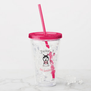 Cute black and white husky dog acrylic tumbler