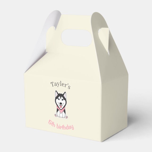 Cute black and white husky dog favour box (Front Side)