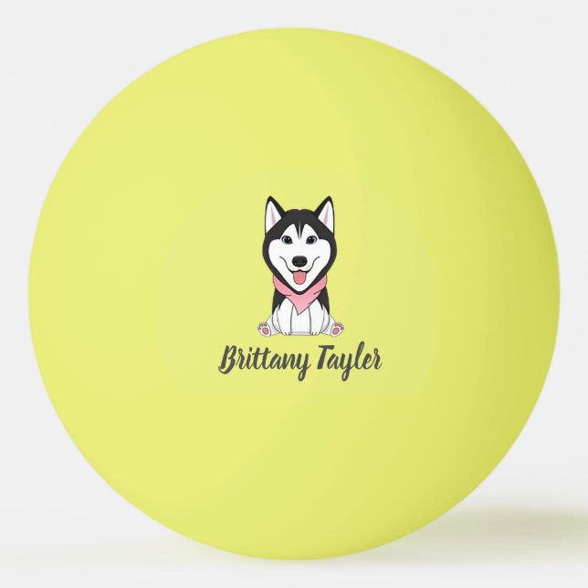 Cute black and white husky dog ping pong ball (Front)