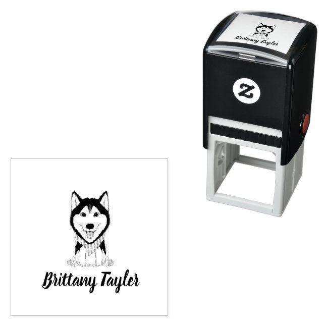 Cute black and white husky dog self-inking stamp (In Situ)