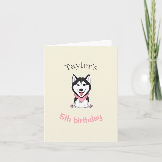 Cute black and white husky dog thank you card (Front)