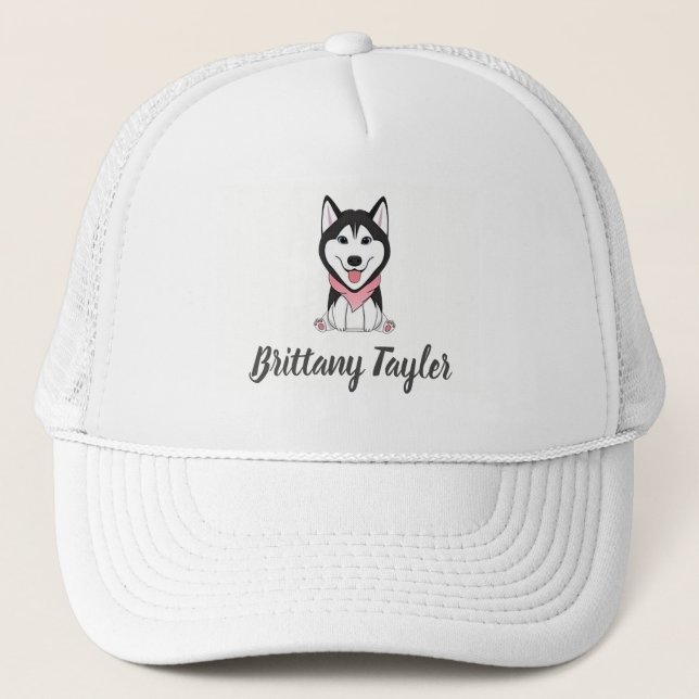 Cute black and white husky dog trucker hat (Front)