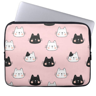 Cute black and White Kawaii cats Laptop Sleeve