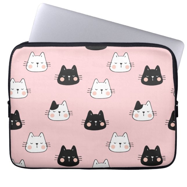 Cute black and White Kawaii cats Laptop Sleeve (Front)
