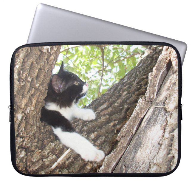 Cute Black and White Kitten Laptop Sleeve (Front)