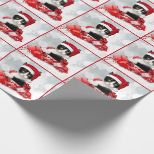 Cute Black and White Kitten Santa Christmas Wrapping Paper