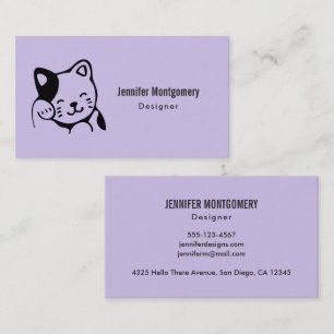 Cute Black and White Kitty Cat Waving Hello Business Card