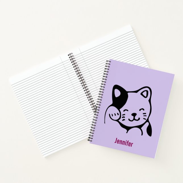 Cute Black and White Kitty Cat Waving Hello Custom Notebook (Inside)