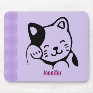 Cute Black and White Kitty Cat Waving Hello Mouse Mat