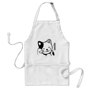 Cute Black and White Kitty Cat Waving Hello Standard Apron