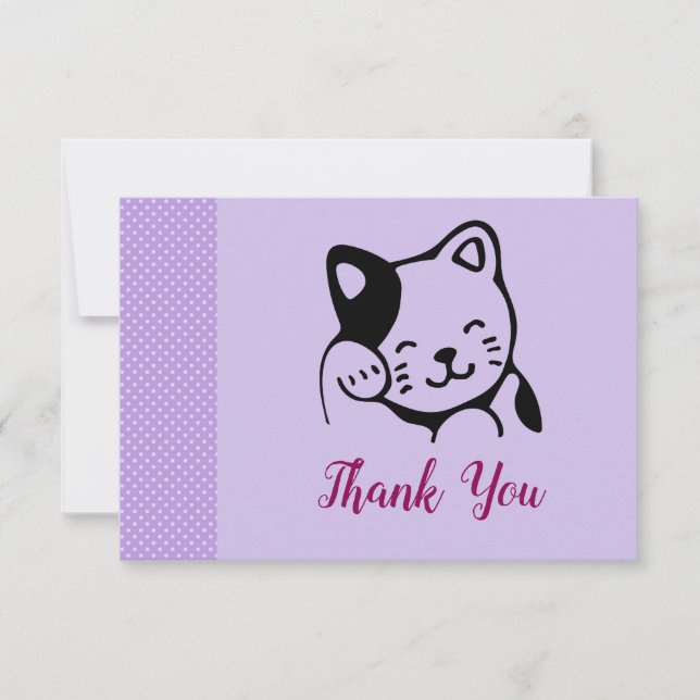 Cute Black and White Kitty Cat Waving Hello Thank You Card (Front)