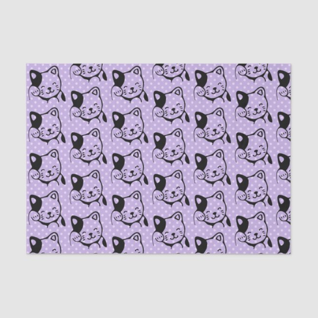 Cute Black and White Kitty Cat Waving Hello Tissue Paper (Front)