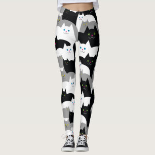 Cute Black and White Kitty Cats Leggings