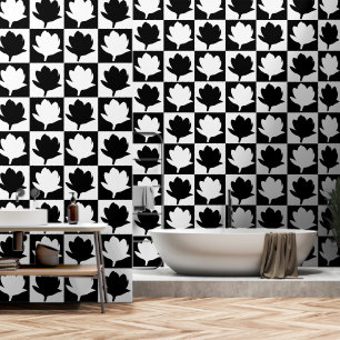 Cute Black and White Magnolia Flower Pattern Wallpaper