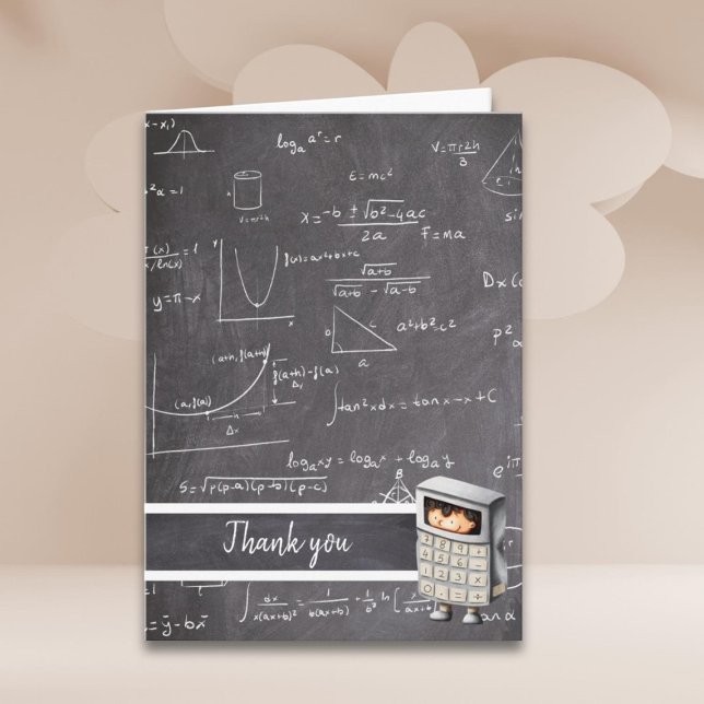 Cute black and white math equation calculator boy thank you card (Creator Uploaded)