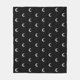 Cute Black and White Moons and Stars Fleece Blanket
