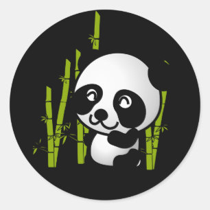 Cute black and white panda bear in a bamboo grove. classic round sticker
