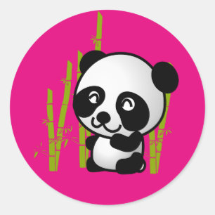 Cute black and white panda bear in a bamboo grove. classic round sticker