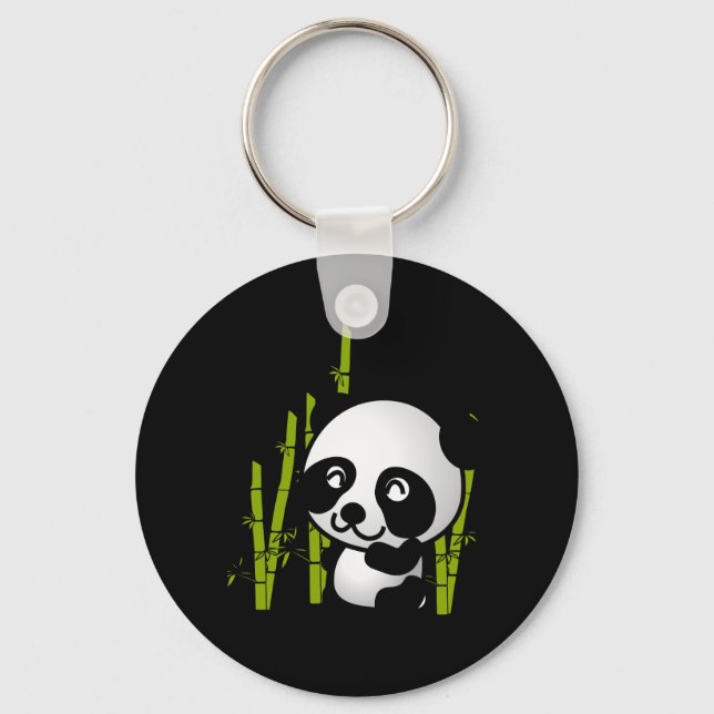 Cute black and white panda bear in a bamboo grove. key ring (Front)
