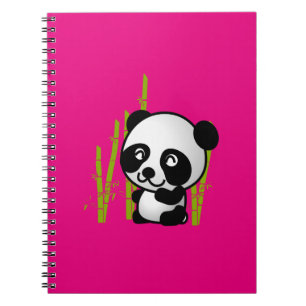 Cute black and white panda bear in a bamboo grove notebook