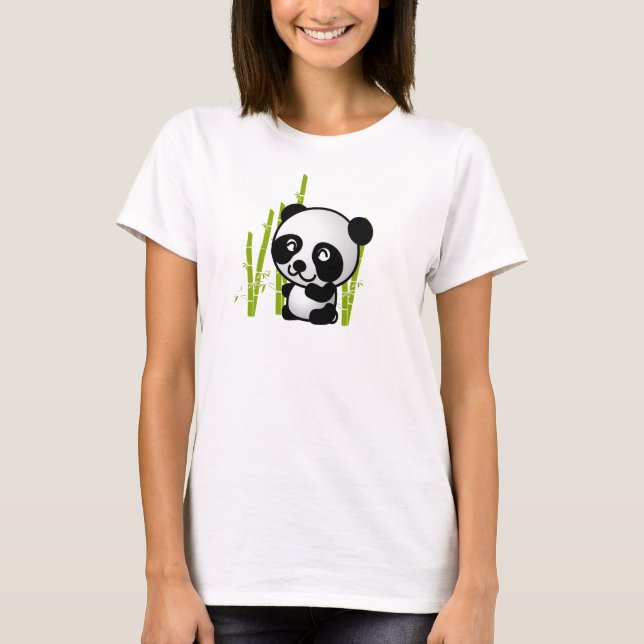 Cute black and white panda bear in a bamboo grove. T-Shirt (Front)