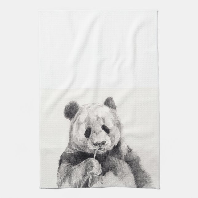 Cute Black and White Panda Illustration Tea Towel (Vertical)