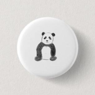 Cute black and white panda sketch 3 cm round badge