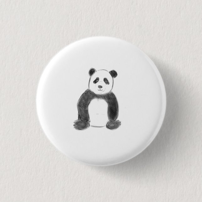 Cute black and white panda sketch 3 cm round badge (Front)