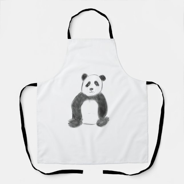 Cute black and white panda sketch apron (Front)