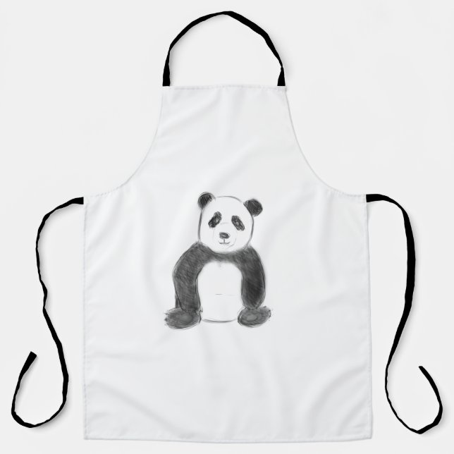 Cute black and white panda sketch apron (Front)