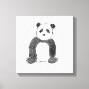 Cute black and white panda sketch canvas print
