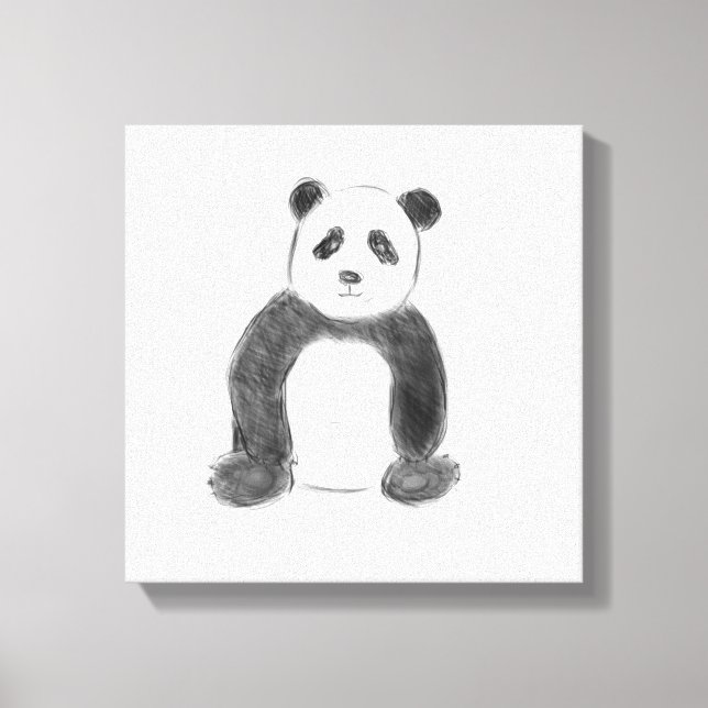 Cute black and white panda sketch canvas print (Front)