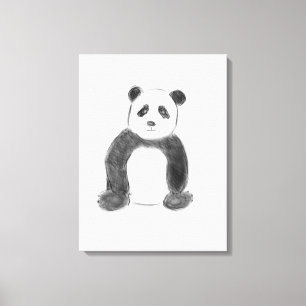 Cute black and white panda sketch canvas print