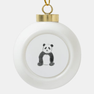Cute black and white panda sketch ceramic ball christmas ornament
