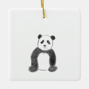 Cute black and white panda sketch ceramic ornament