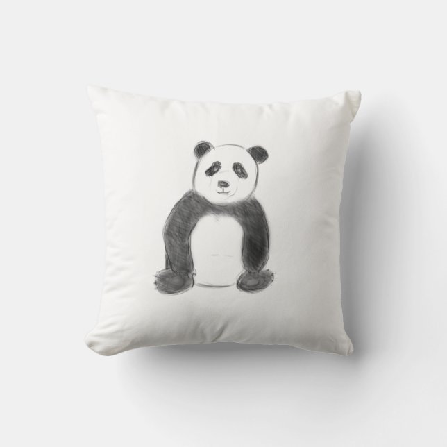 Cute black and white panda sketch cushion (Front)