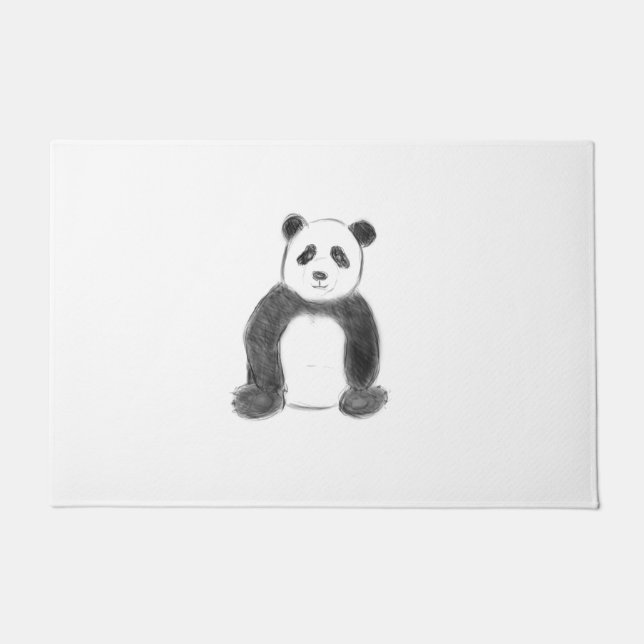 Cute black and white panda sketch doormat (Front)