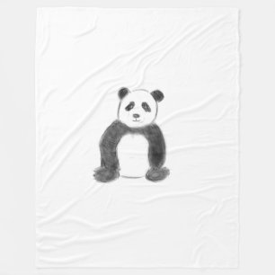 Cute black and white panda sketch fleece blanket