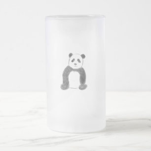 Cute black and white panda sketch frosted glass beer mug