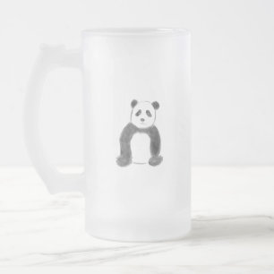 Cute black and white panda sketch frosted glass beer mug